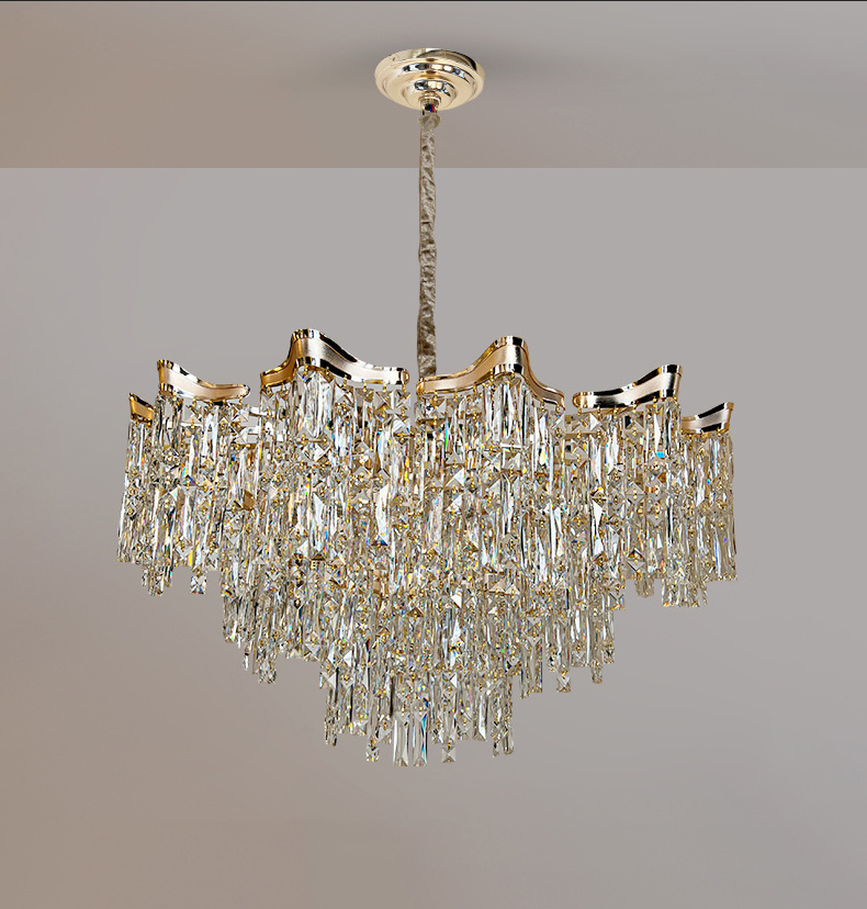 Modern Luxury Lustre Suspended Crystal Chandelier K9 Gold Glass for Living Room Hotel Bedroom Restaurant Wedding