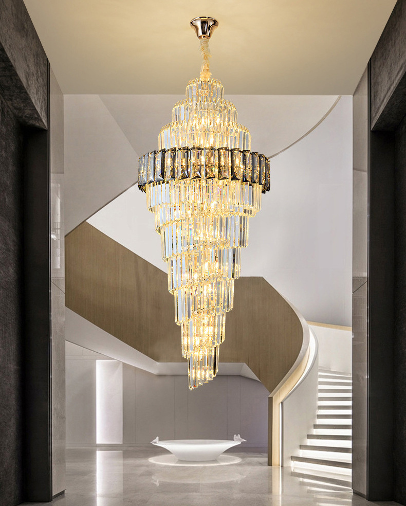 Elegant Big Modern Italian Design Crystal High Ceiling Pendant Light Chandelier for Living Room Hotel Stairs Foyer Entryway