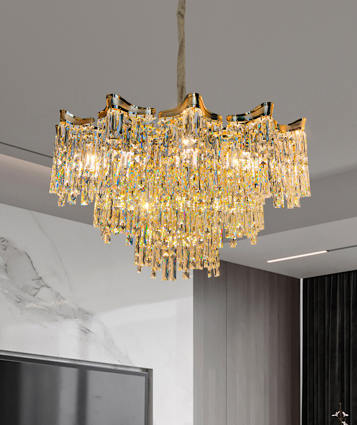 Modern Luxury Lustre Suspended Crystal Chandelier K9 Gold Glass for Living Room Hotel Bedroom Restaurant Wedding