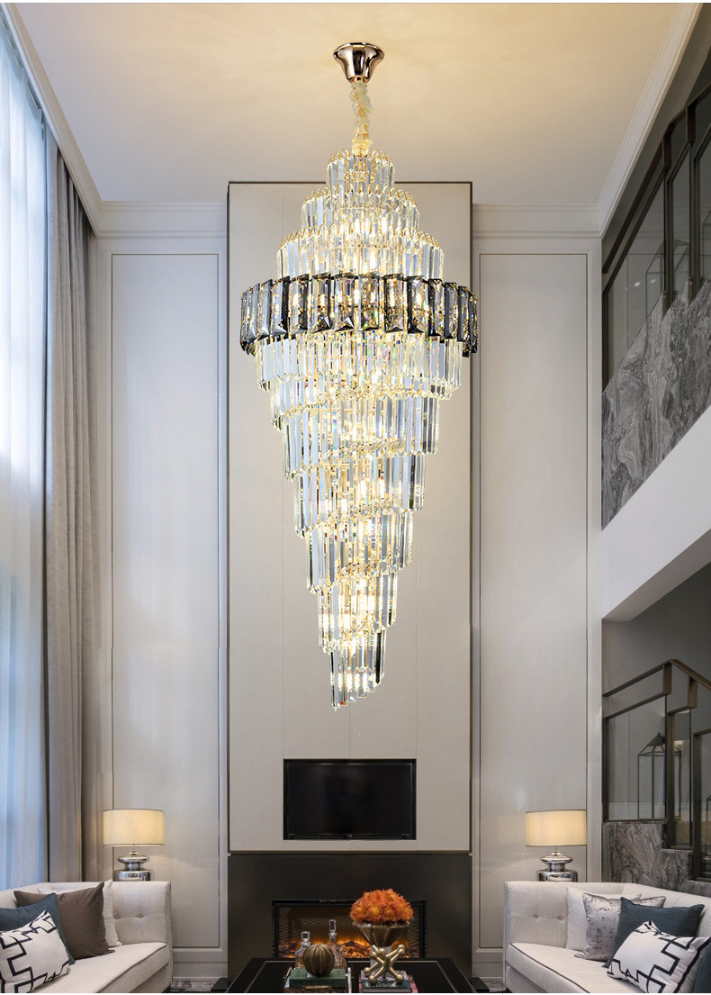 Elegant Big Modern Italian Design Crystal High Ceiling Pendant Light Chandelier for Living Room Hotel Stairs Foyer Entryway