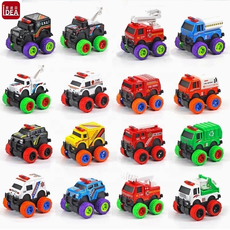 Hot sale big wheel diecast monster truck model toy cars Pull back alloy fire truck vehicles play set