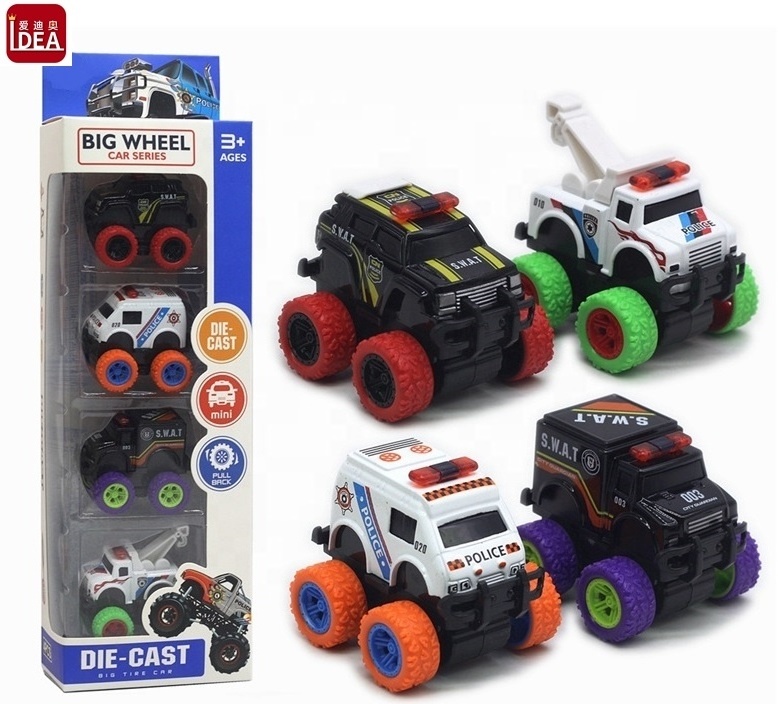 Hot sale big wheel diecast monster truck model toy cars Pull back alloy fire truck vehicles play set