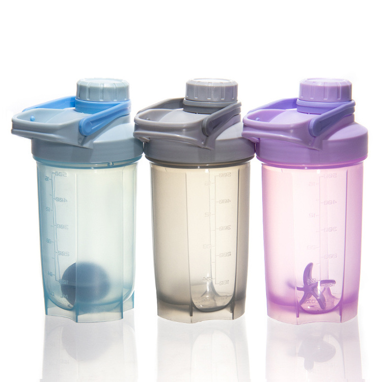 Food Grade 400Ml 500Ml 600Ml Sport Gym Blender Plastic Shaker Drinking Bottle With Metal Ball