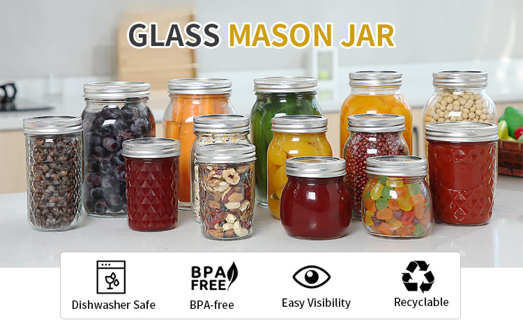 4 Oz 8Oz 12 Oz 16 Oz 300Ml Glass Mason Jar With Metal Lid/ Wide Mouth Mason Jam Jar