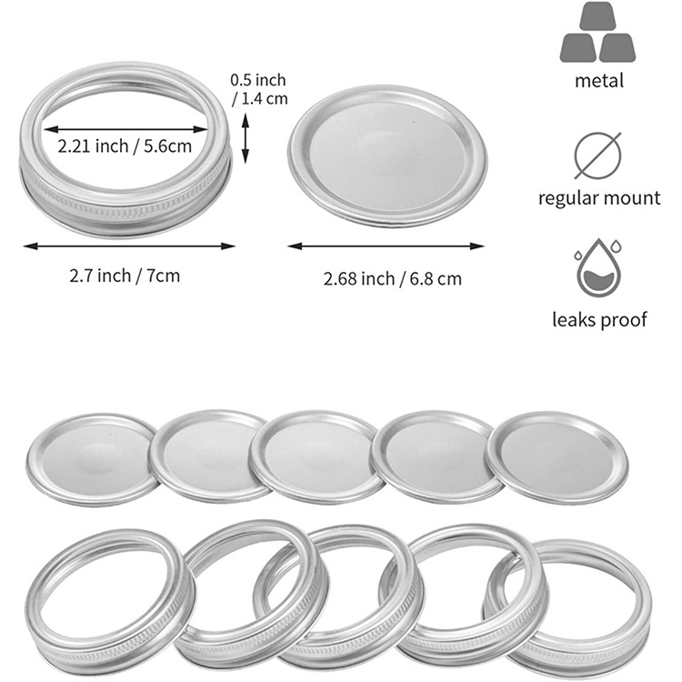 Chinese Manufacturers 70 Mm Regular Mouth Silver 304 Stainless Steel Mason Jar Canning Screw Metal Lids