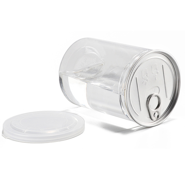 350Ml Pet Transparent Soft Drink Can Empty Plastic Clear Soda Beverage Can With Easy Open Lid