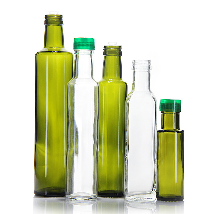 125 Ml 250 Ml 500 Ml 750 Ml 1000 Ml Green Color Clear Glass Square Round Olive Oil Bottles