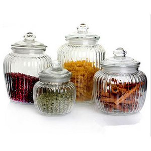 Wholesale 650ml 1200ml 2000ml clear round pumpkin type glass  storage jars