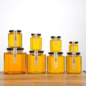 Transparent Hexagonal Shape 200ml 300ml Honey Jam Jelly Jar Glass Honey Jar with Metal Lid