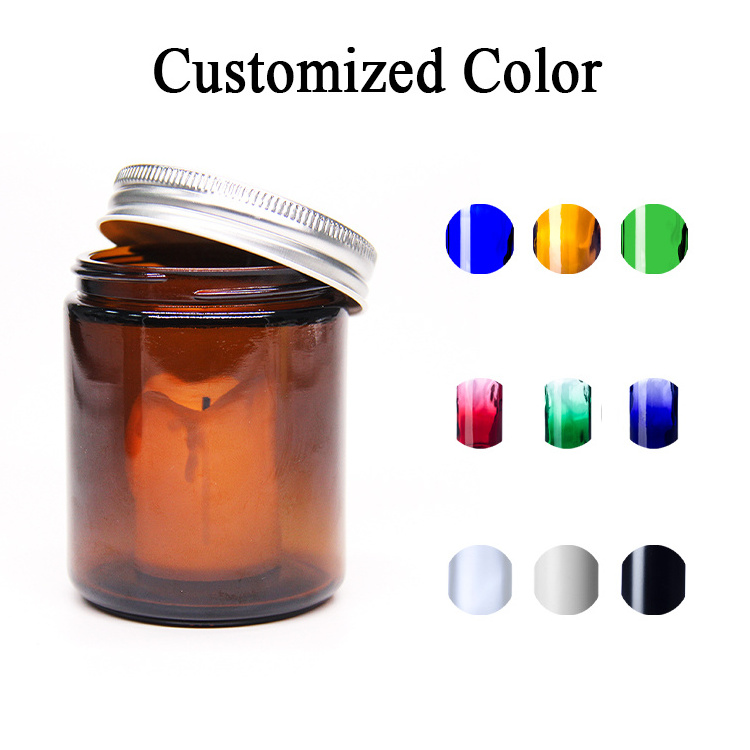 Amber Colored Unique Custom Glass Candle Jars With Metal Lid Transparent Candle Glass Holder With Lid