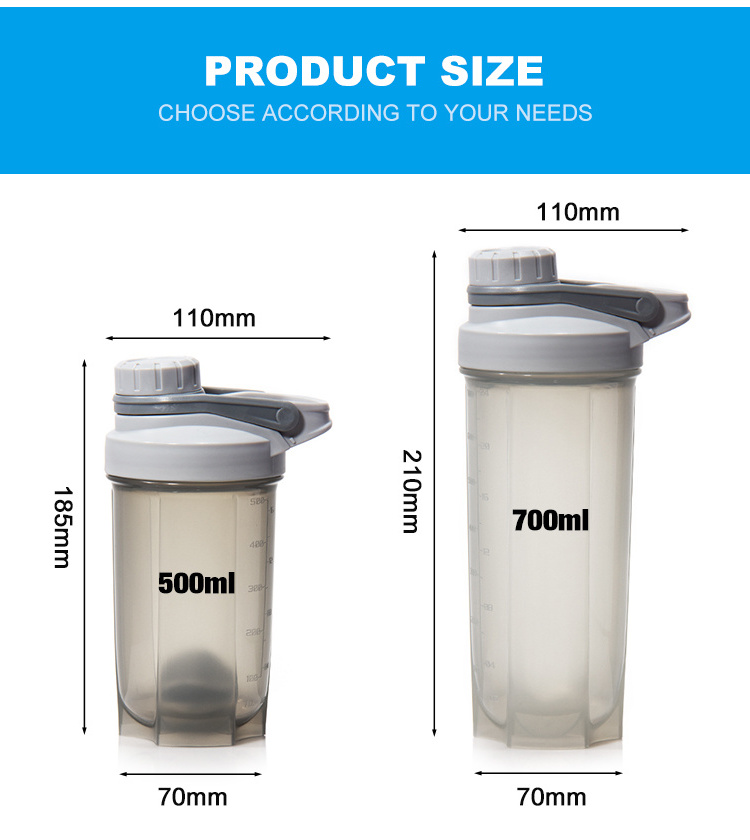 Custom 500Ml 600Ml 750Ml Sport Gym Blender Plastic Shaker Bottle With Metal Ball