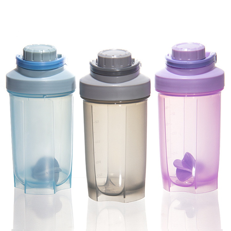 Food Grade 400Ml 500Ml 600Ml Sport Gym Blender Plastic Shaker Drinking Bottle With Metal Ball