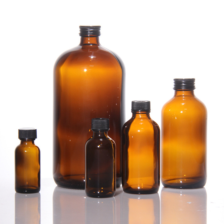 Bulk and Wholesale 16oz 8oz 250ml 500ml 16 oz Clear Amber Frosted Glass  Oil Boston Bottle for Juice Ginger Shots Oils