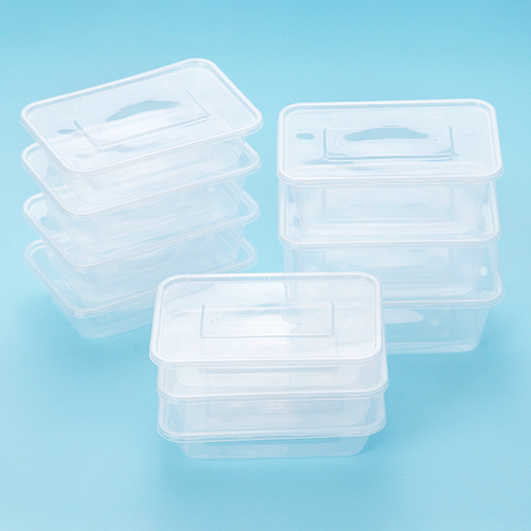 500Ml 650Ml Wholesale Transparent Square Pp Plastic Microwave Disposable Food Container With Lid