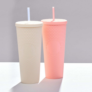 Wholesale Studded 24oz Tumblers Reusable Coffee Plastic Cups Drinkware Bling Double Wall Tumbler With Straw And Lid