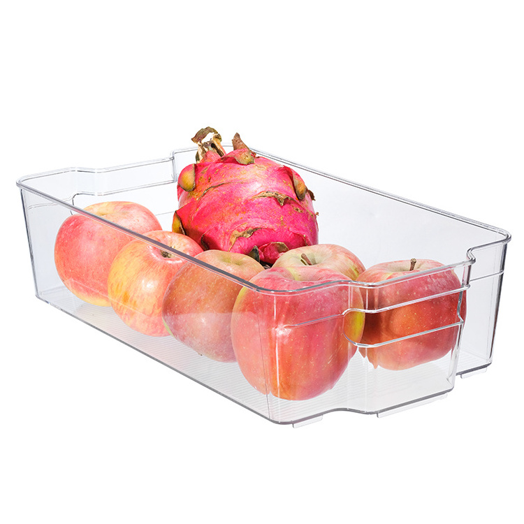 Refrigerator Clear Stackable Storage Box With Handles Deep Plastic Fridge Box For Food And Kitchen Accessories Storage Organizer