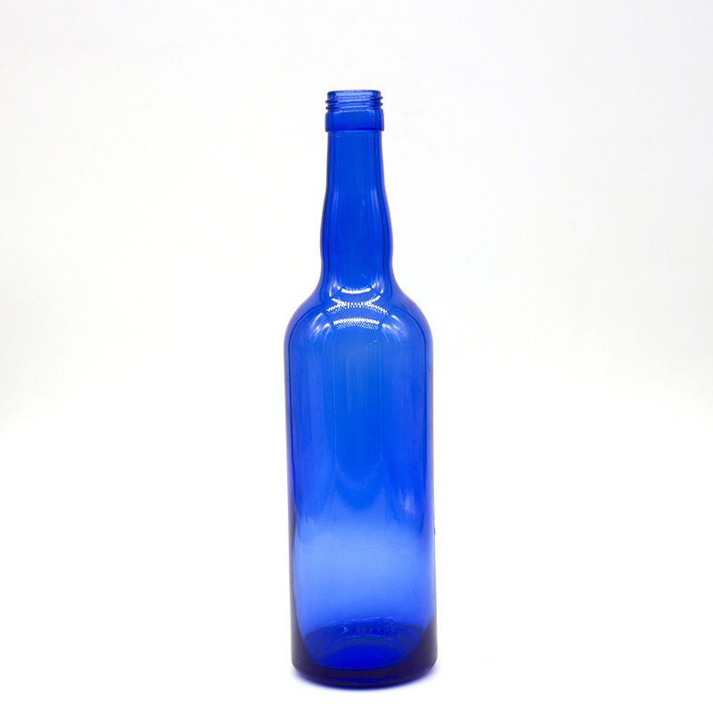 Custom 200ml 375ml 500ml 750ml 1000ml Blue Round Empty Flint Glass Liquor Wine Whisky Vodka Tequila Bottle With Cork