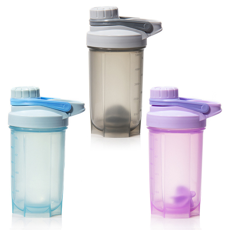 Food Grade 400Ml 500Ml 600Ml Sport Gym Blender Plastic Shaker Drinking Bottle With Metal Ball