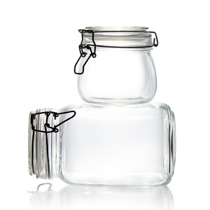 Customized Shape Transparent Seasonings Glass Packing Jar With Clamp Lids