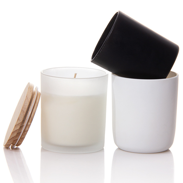 Wholesale Frosted Matte Black Empty Glass Candle Jar With Bamboo Lid