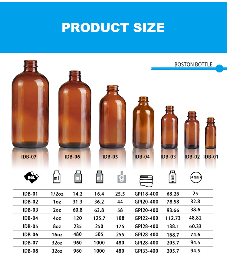 Bulk and Wholesale 16oz 8oz 250ml 500ml 16 oz Clear Amber Frosted Glass  Oil Boston Bottle for Juice Ginger Shots Oils