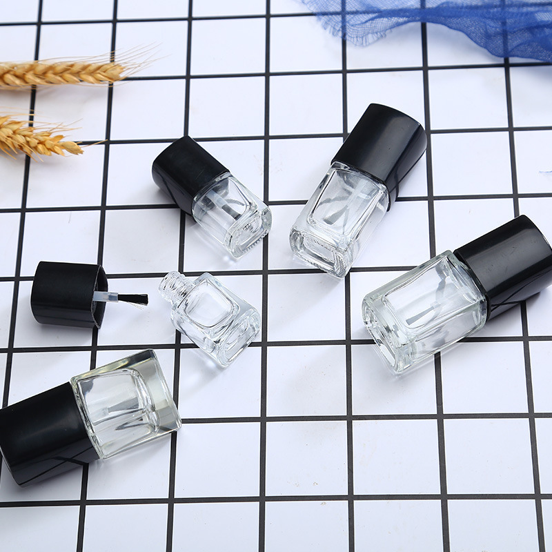 Free Sample Customized 5ML 15ML  Square Glass Nail Polish Paint Gel Bottle With Brush