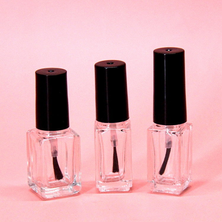 Free Sample Customized 5ML 15ML  Square Glass Nail Polish Paint Gel Bottle With Brush