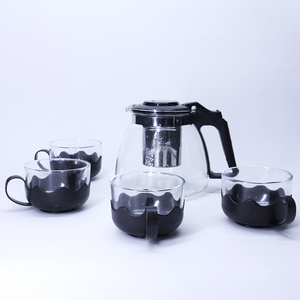 Black Orange Glass Tea Pot with Stainless Steel Infuser Coffee Maker