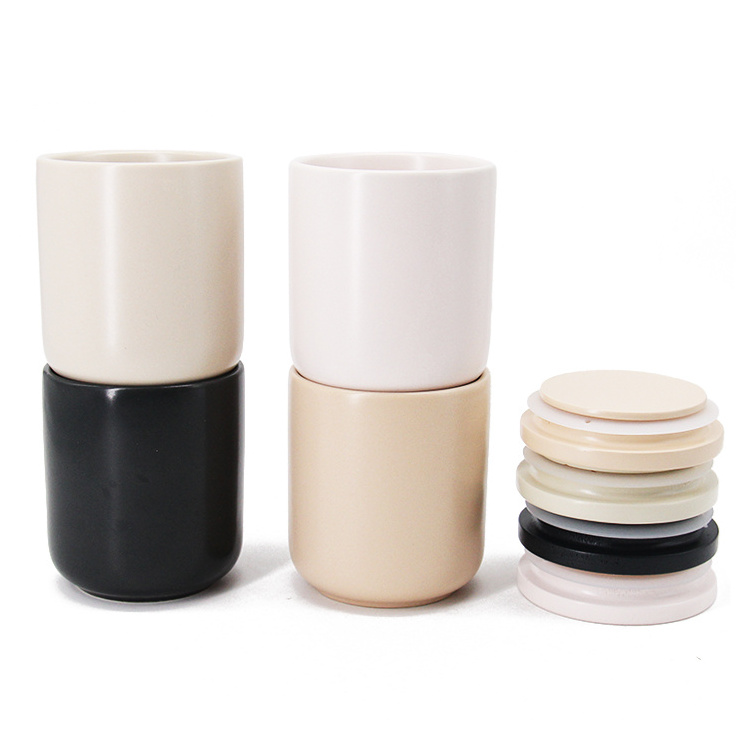 Factory Wholesale Matte Ceramic Candle Mason Jars With Wooden Lids