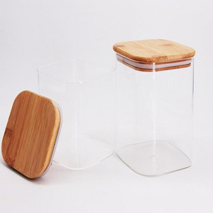 Home Glassware 200ml - 1600ml Food High Square Borosilicate Glass Jar With Bamboo Lid