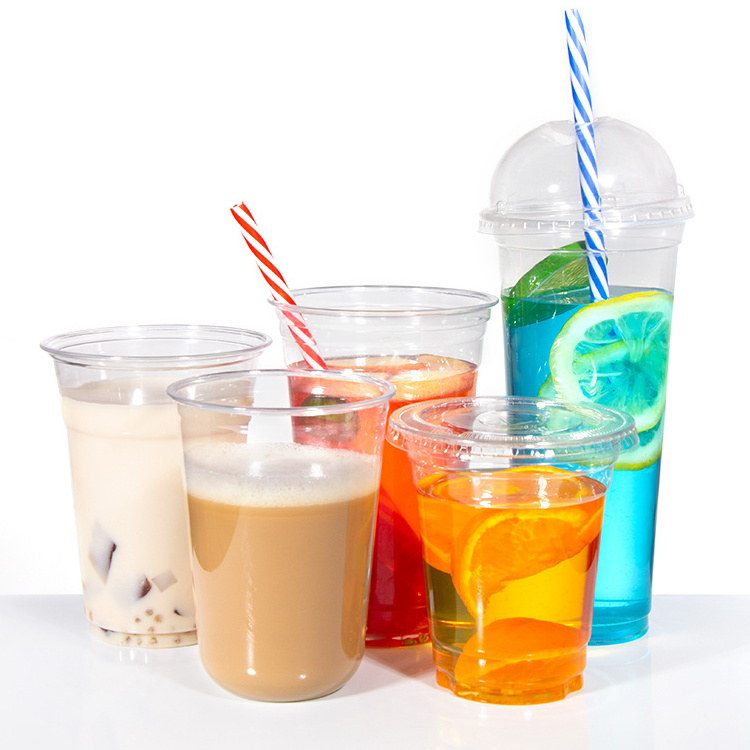 Factory Price 14 16 24 Oz U Shape Transparent Disposable Plastic Cup Bubble Tea Cup With Dome Lid