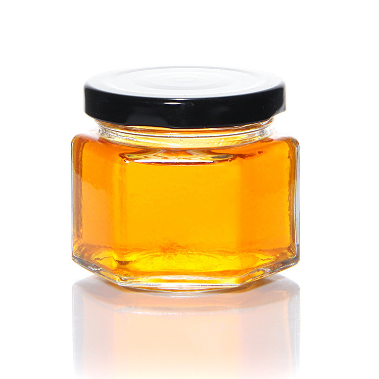 Free Sample/ Custom 1.5Oz  6 Oz 12 Oz 16 OZ Honey Hexagon Glass Jars With Metal Lid