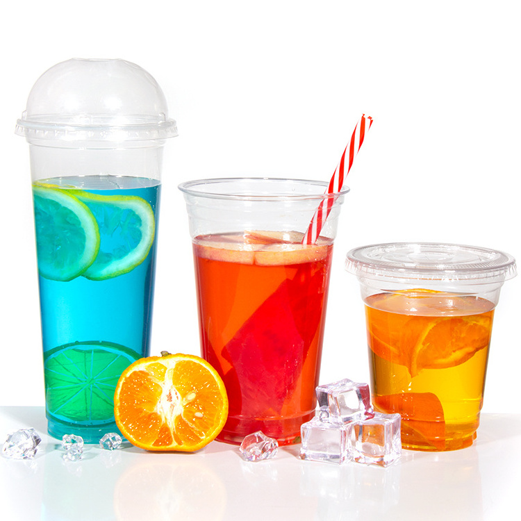 Factory Price 14 16 24 Oz U Shape Transparent Disposable Plastic Cup Bubble Tea Cup With Dome Lid