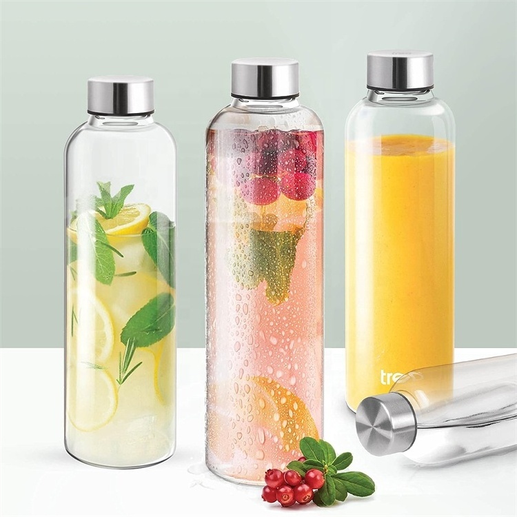 300ml 420ml 500ml 1l Sports Travel Drinking Glass Water Bottle With Stainless Steel Lid