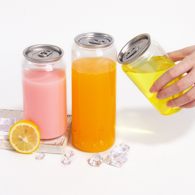 Low Cost 250/350/500 Ml Plastic Beverage Cans Easy Open Plastic Soda Can Covered With Anti Dust Plastic Lid