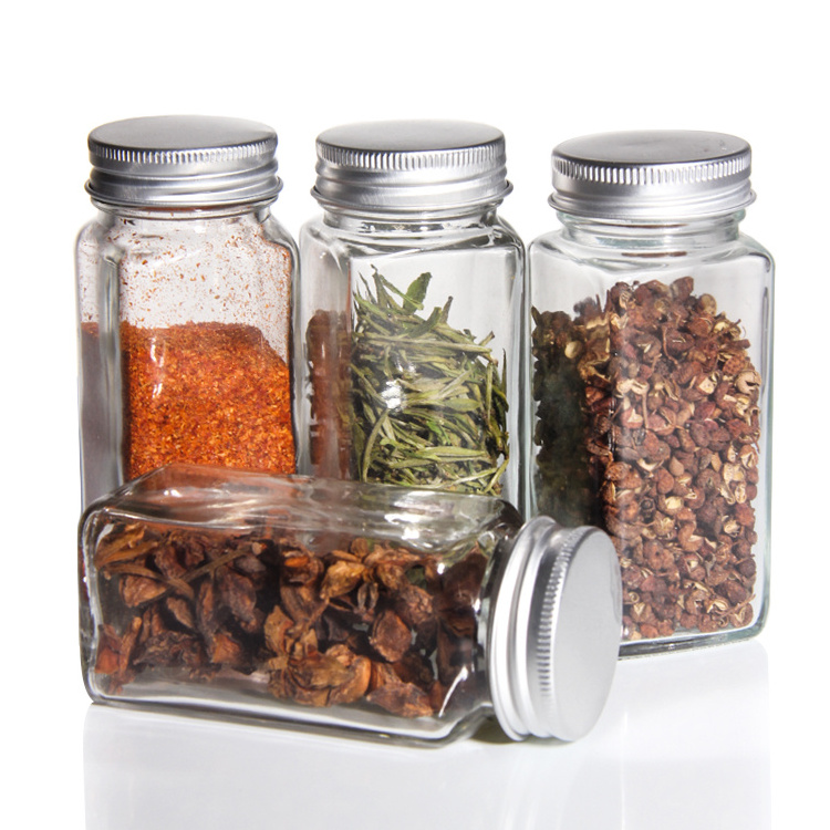 New Design 120Ml Bulk Cheap Square Glass Spice Shakers Square 4Oz 4 Ounce 36 Pcs Spice Jars With Labels For Spices Packaging