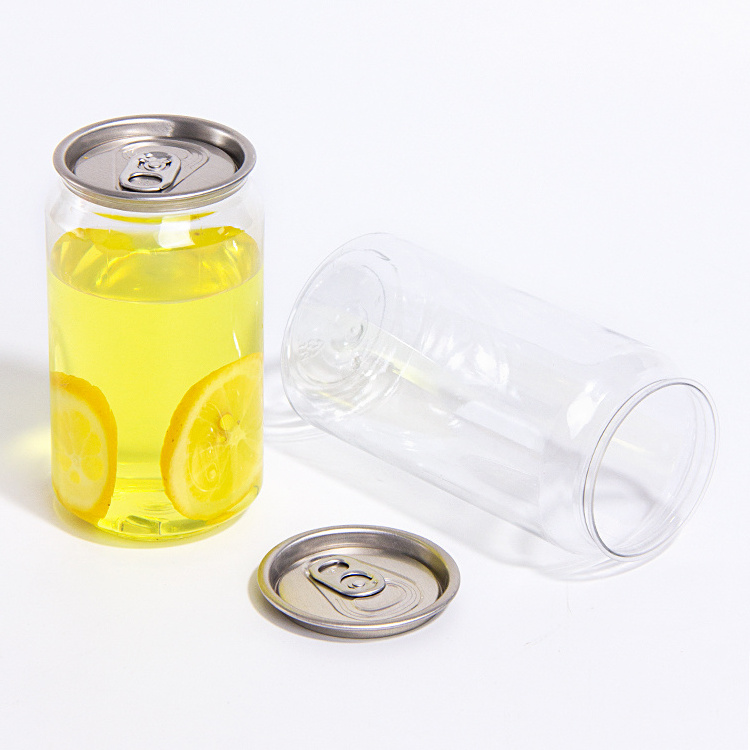 Low Cost 250/350/500 Ml Plastic Beverage Cans Easy Open Plastic Soda Can Covered With Anti Dust Plastic Lid