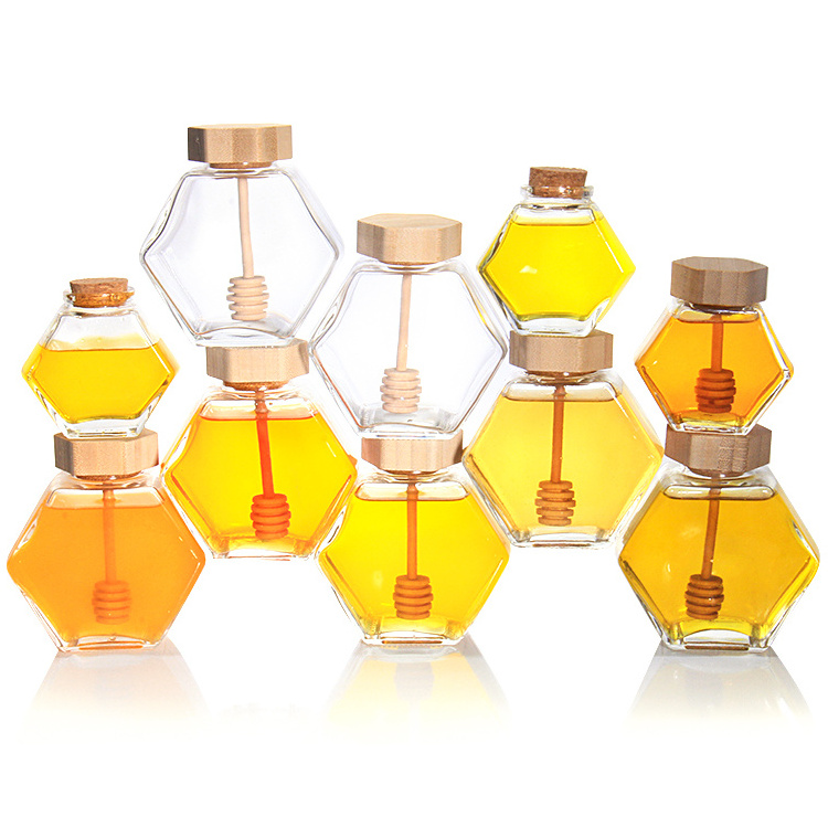 Direct Selling 100Ml 380Ml 730Ml Honey Jars Pickle Jarm Jelly Empty Hexagon Glass Honey Jar With Lid