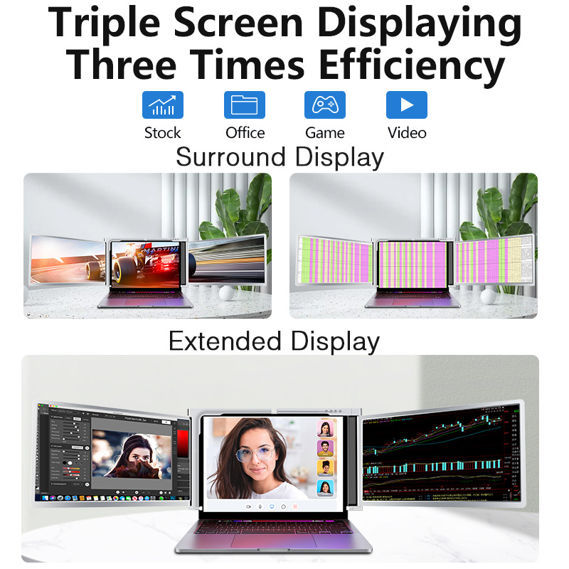 Portable Monitor One Cable Dual 15-Inch Screens for Mac and Wins Laptops Triple Screen Workstation