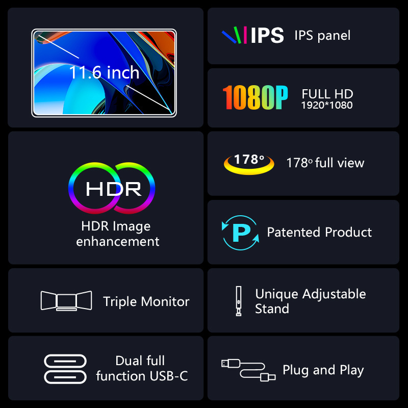 2023 laptop device monitor multiple screen all in one pc triple 11.6 inch lcd ips screen easy install workstation