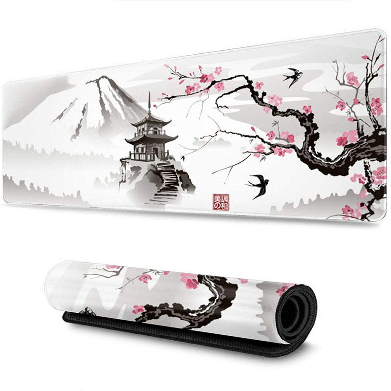 Custom Design Printed Cherry Blossom Large XXL Extended Natural Rubber Microfiber Cloth Gaming Desk Mat Mouse Pad