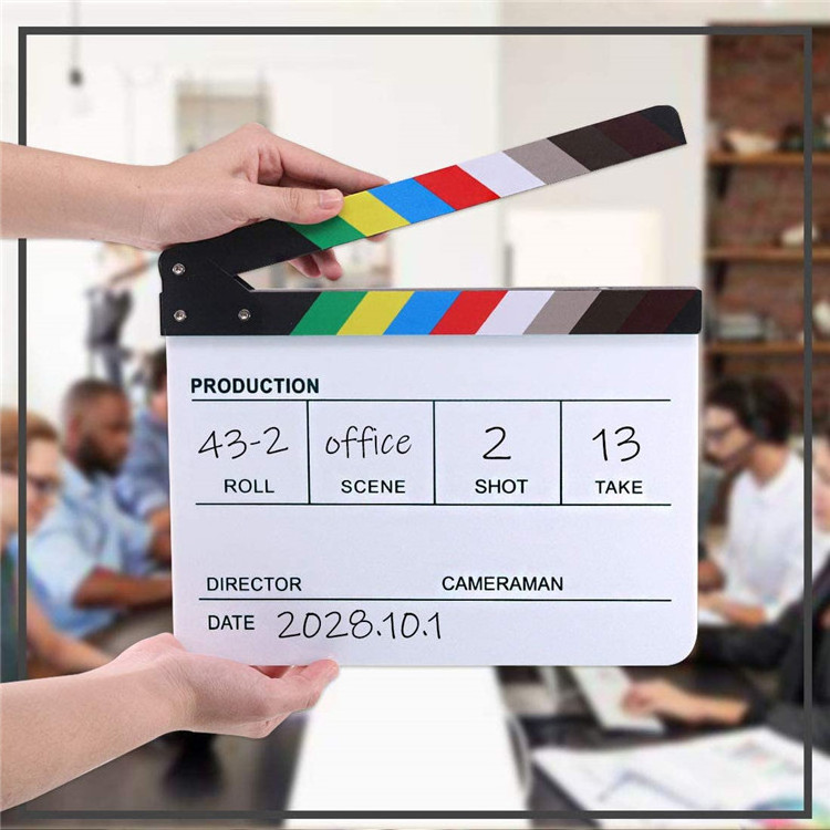 25 x 30 cm 1/5.08 cm x 27.94 Acrylic Dry Erase Director TV Movie Film Clapboard Movie Clapper Board With Colorful Sticks