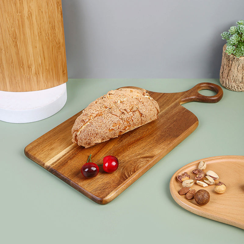 Natural Large Rectangle Acacia Wooden Cutting Board Irregular Chopping Block Charcuterie Cheese Serving Board with Handle