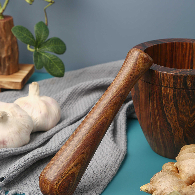 High Quality Handmade Crush Spices Garlic Smasher Spice Herb Grinder Pill Crusher Acacia Wooden Mortar And Pestle Set