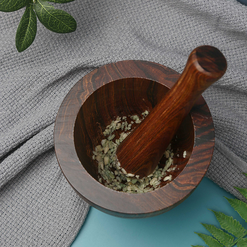 High Quality Handmade Crush Spices Garlic Smasher Spice Herb Grinder Pill Crusher Acacia Wooden Mortar And Pestle Set