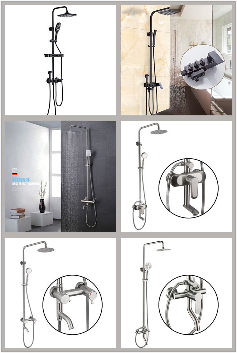 Wall Mount Black Gold Bath Room Shower Head Mixer Set SUS304 Bathroom Hot Cold Mixer Panel Brass Shower Faucet Set