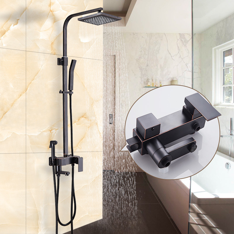 Wall Mount Black Gold Bath Room Shower Head Mixer Set SUS304 Bathroom Hot Cold Mixer Panel Brass Shower Faucet Set