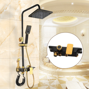 Wall Mount Black Gold Bath Room Shower Head Mixer Set SUS304 Bathroom Hot Cold Mixer Panel Brass Shower Faucet Set