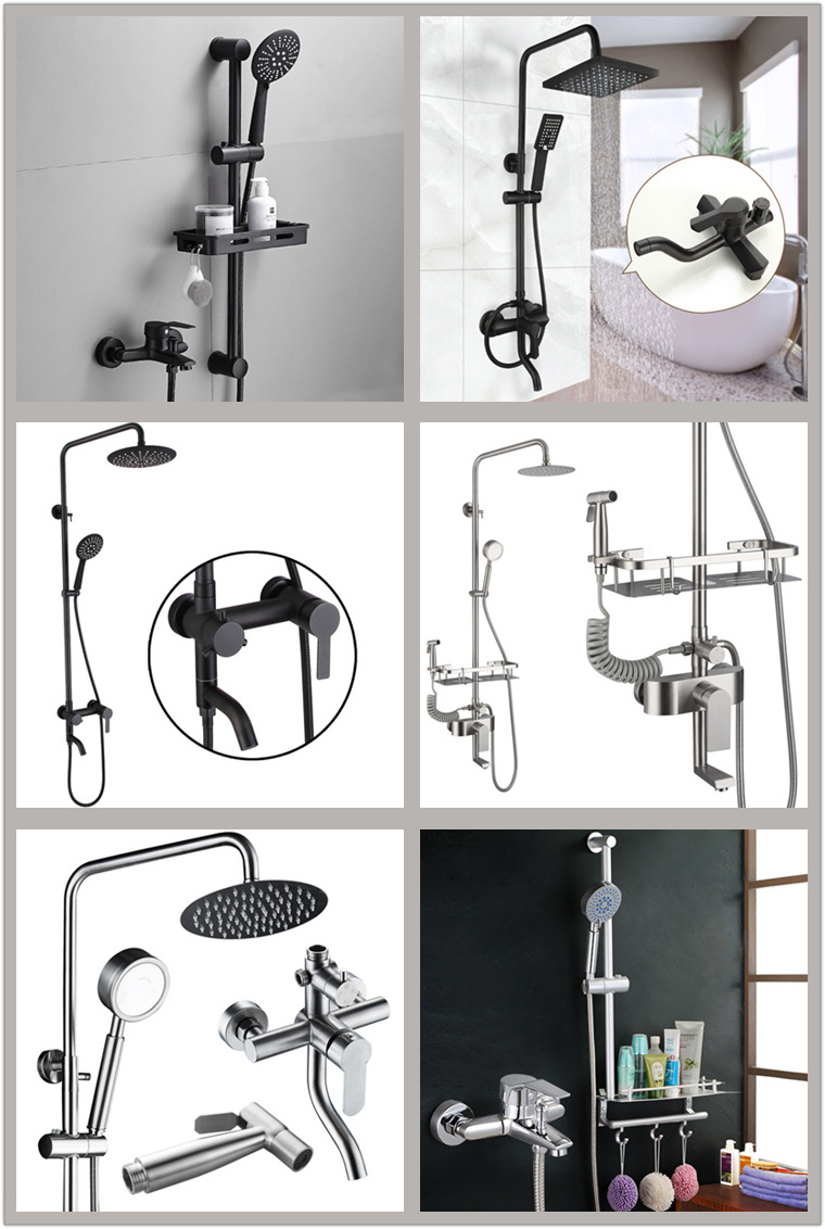 Wall Mount Black Gold Bath Room Shower Head Mixer Set SUS304 Bathroom Hot Cold Mixer Panel Brass Shower Faucet Set