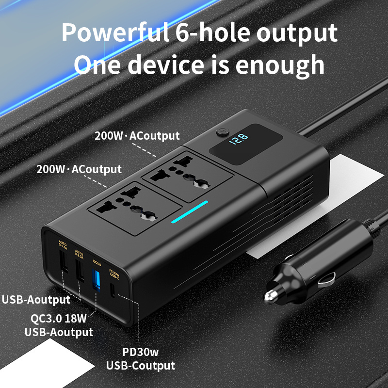 Factory Wholesale Power 200W Inverter Dc 12V 24V 220V Ac Socket To Car Cigarette Lighter Inverters With Qc3.0 Type C Pd